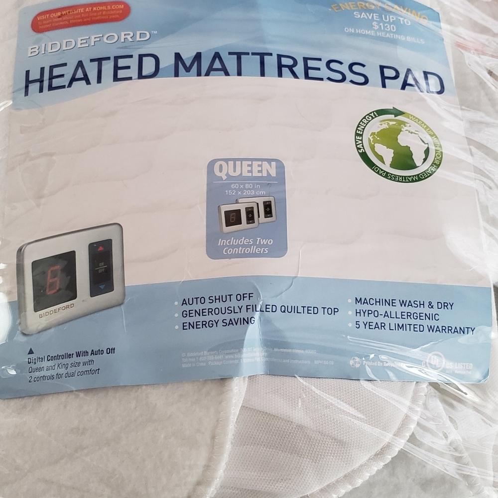 Heated mattress pad for Queen size bed.